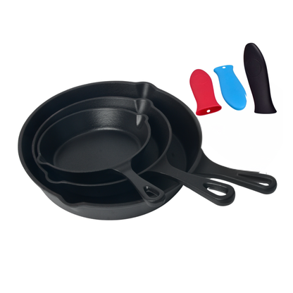 Set X3 Sartenes Hierro Fundido Esmaltado + Obsequio Fundas de Silicona