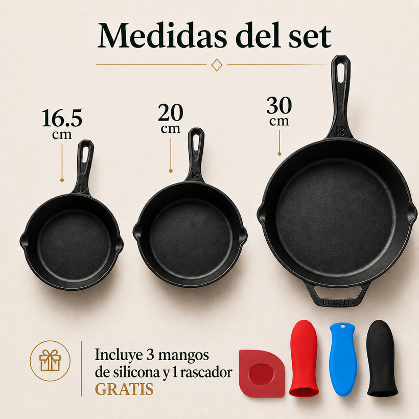 Combo Cocina Completa: Set de 3 Sartenes + Parrilla 2 en 1
