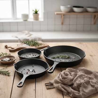 Set X3 Sartenes Hierro + Gratis 3 Fundas de Silicona