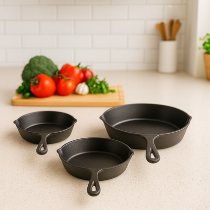 Set X3 Sartenes Hierro Fundido Esmaltado + Obsequio Fundas de Silicona