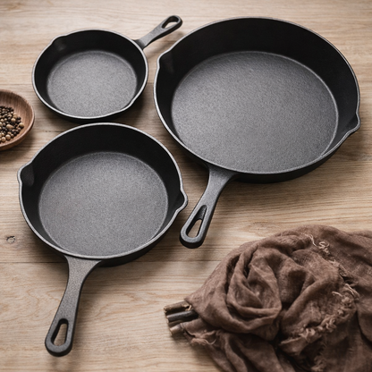 Set X3 Sartenes Hierro + Gratis 3 Fundas de Silicona