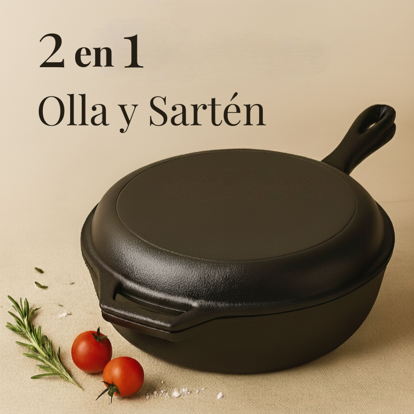 Olla/Sartén 2 en 1 de Hierro Fundido Esmaltado (1,5L & 4,5L)