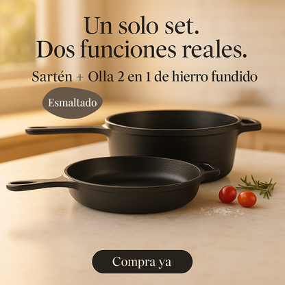 Olla/Sartén 2 en 1 de Hierro Fundido Esmaltado (1,5L & 4,5L)