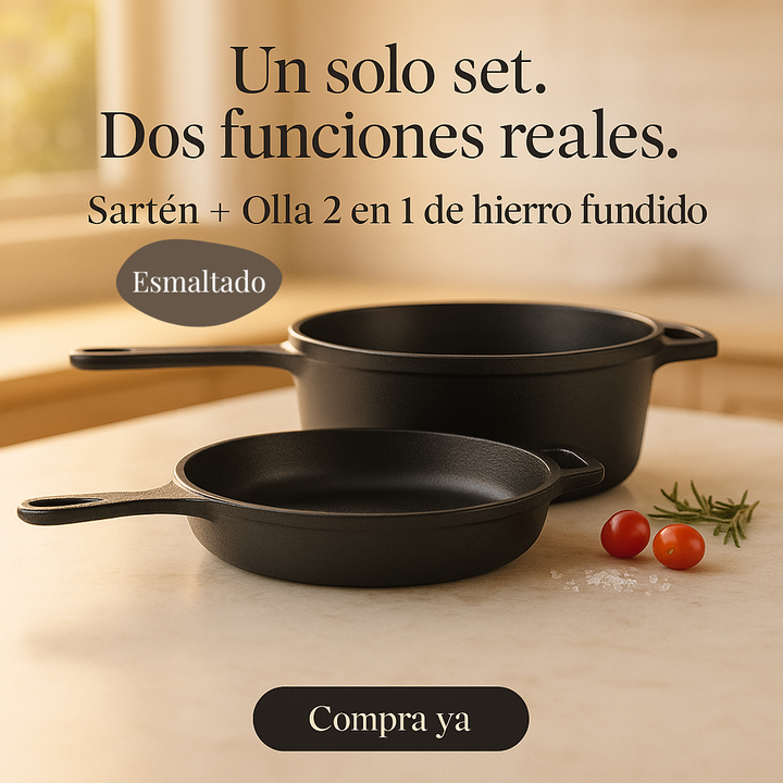 Olla/Sartén 2 en 1 de Hierro Fundido Esmaltado (1,5L & 4,5L)
