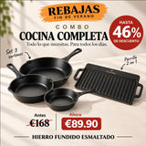 Combo Cocina Completa: Set de 3 Sartenes + Parrilla 2 en 1