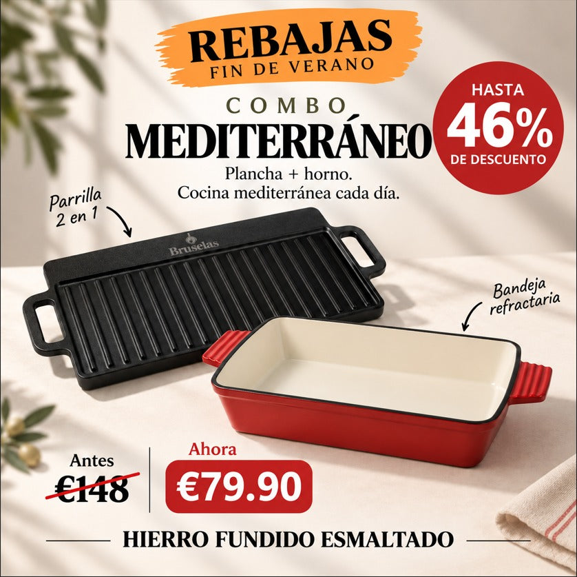 Combo Mediterraneo Parrilla 2 en 1 + Bandeja Refractaria